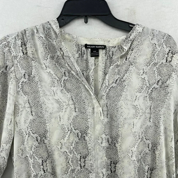 Hilary Radley Dress Womens Sz M White Snakeskin Print Button-Up Drawstring Waist - Picture 6 of 10